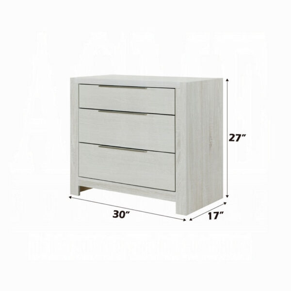 13022026698f08930b3d8.jpeg Geya Nightstand with 3 Drawers, Chrome Metal Handles, Light Gray