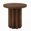 Sana Side End Table, 20 Inch Round Top, Rustic Fluted Base, Dark Brown