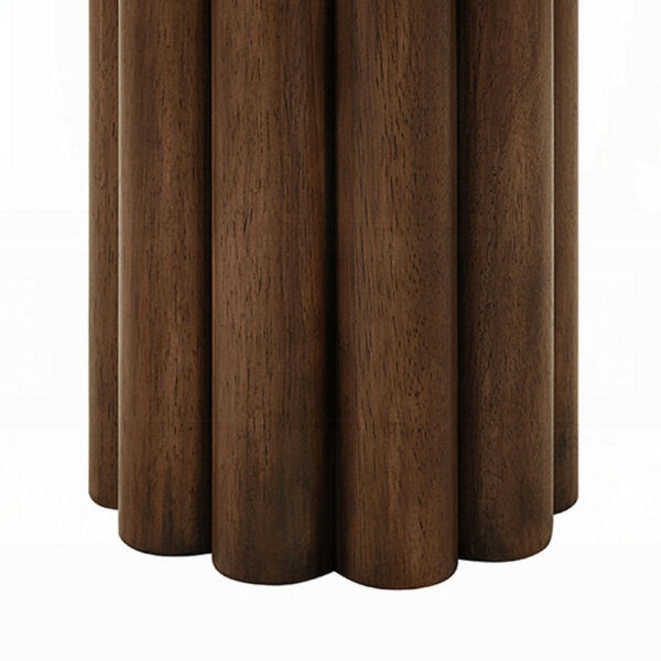 Sana Side End Table, 20 Inch Round Top, Rustic Fluted Base, Dark Brown