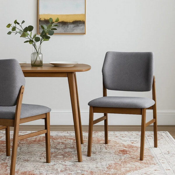 Nory Dining Side Chair Set of 2, Gray Linen Seat and Back, Walnut Brown