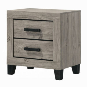 Rachy Nightstand, 2 Drawers with Black Metal Handles, Farmhouse Light Gray