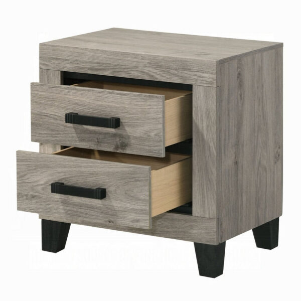 13022026698f08b1668d3.jpeg Rachy Nightstand, 2 Drawers with Black Metal Handles, Farmhouse Light Gray