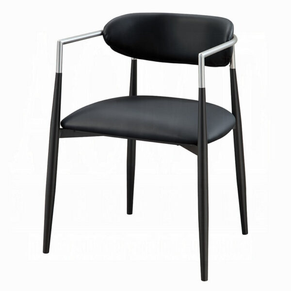 Vonn Dining Armchair Set of 2, Faux Leather Seat, Curved Back, Black Metal