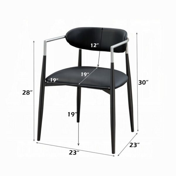 Vonn Dining Armchair Set of 2, Faux Leather Seat, Curved Back, Black Metal