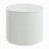 Del Modern Side End Table, 22 Inch Round Top, Glossy White Ribbed Base
