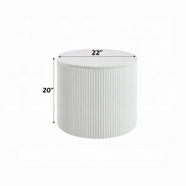 Del Modern Side End Table, 22 Inch Round Top, Glossy White Ribbed Base