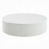 Del Modern Coffee Table, 47 Inch Round Top, Glossy White Ribbed Base