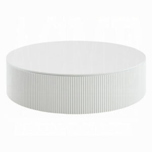 Del Modern Coffee Table, 47 Inch Round Top, Glossy White Ribbed Base