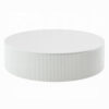 Del Modern Coffee Table, 47 Inch Round Top, Glossy White Ribbed Base