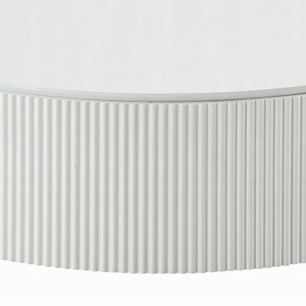 Del Modern Coffee Table, 47 Inch Round Top, Glossy White Ribbed Base