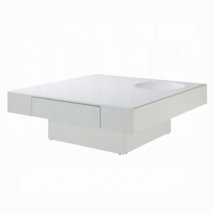 Keya Coffee Table, 43 Inch Square Plinth Top, High Gloss White Finish