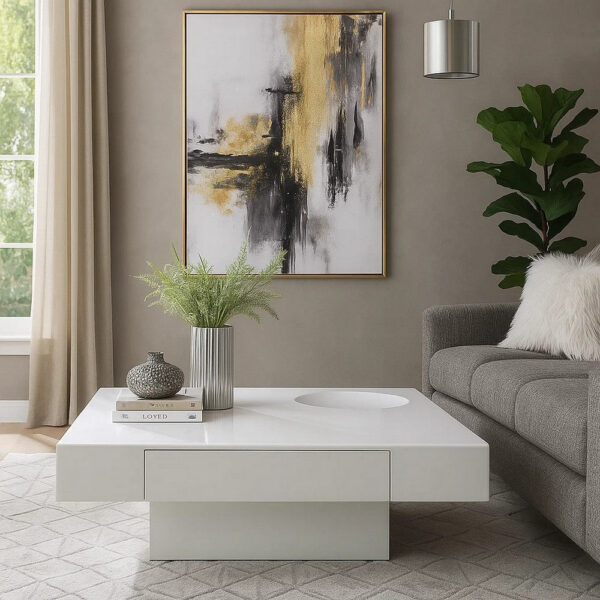 13022026698f08f457b65.jpeg Keya Coffee Table, 43 Inch Square Plinth Top, High Gloss White Finish