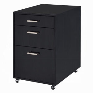 Bard File Cabinet, 3 Drawers with Chrome Metal Handles, Black High Gloss