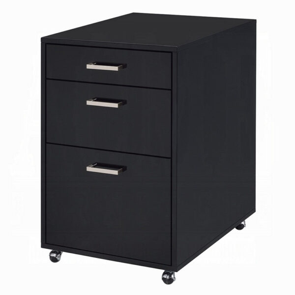 Bard File Cabinet, 3 Drawers with Chrome Metal Handles, Black High Gloss