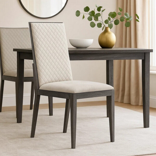 13022026698f0917e9694.jpeg Veny Dining Side Chair Set of 2, Quilted Gray Synthetic Leather Back