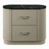 Trex Nightstand, 2 Reeded Drawers with Black Faux Marble Oval Top, Beige