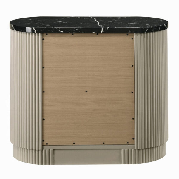 Trex Nightstand, 2 Reeded Drawers with Black Faux Marble Oval Top, Beige