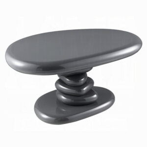 Fory End Table, 30 Inch Asymmetric Stacked Pebble Base, High Gloss Gray