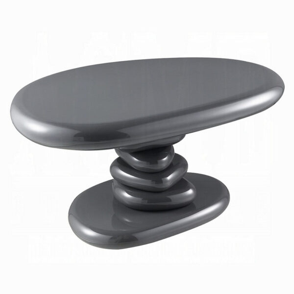 Fory End Table, 30 Inch Asymmetric Stacked Pebble Base, High Gloss Gray