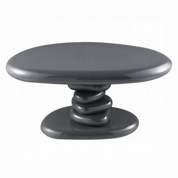 Fory End Table, 30 Inch Asymmetric Stacked Pebble Base, High Gloss Gray