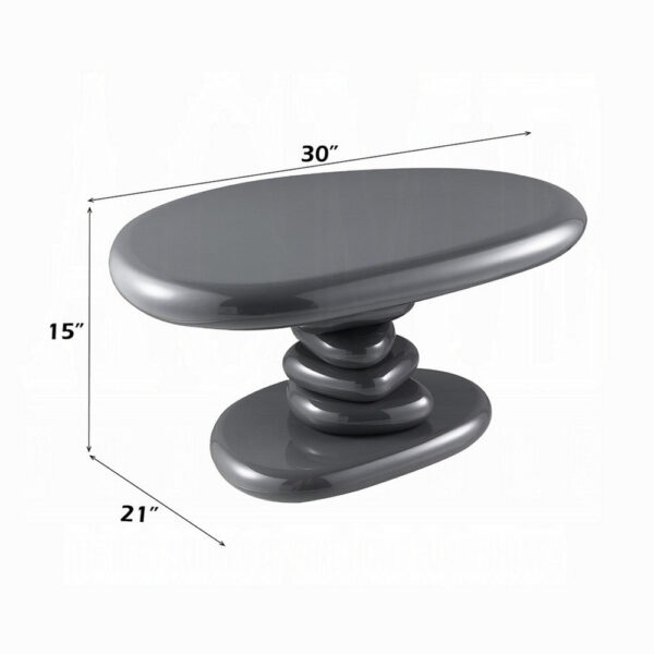 Fory End Table, 30 Inch Asymmetric Stacked Pebble Base, High Gloss Gray