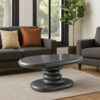 Fory End Table, 30 Inch Asymmetric Stacked Pebble Base, High Gloss Gray