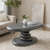 Fory End Table, 30 Inch Asymmetric Stacked Pebble Base, High Gloss Gray