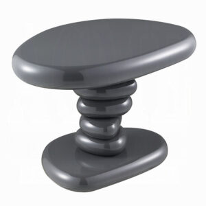 Fory End Table, 22 Inch Asymmetric Stacked Pebble Base, High Gloss Gray
