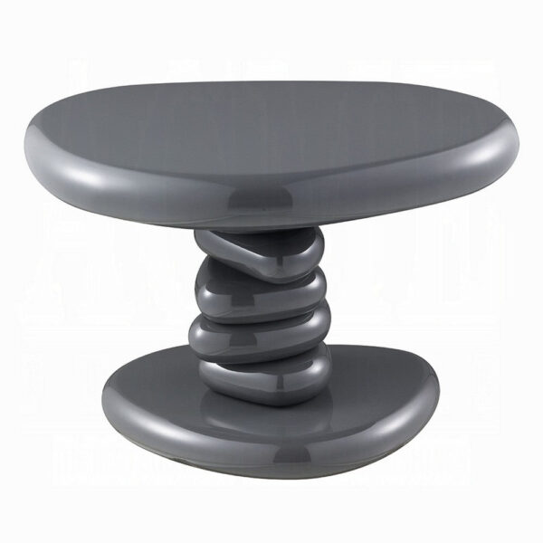 Fory End Table, 22 Inch Asymmetric Stacked Pebble Base, High Gloss Gray