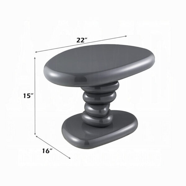 Fory End Table, 22 Inch Asymmetric Stacked Pebble Base, High Gloss Gray