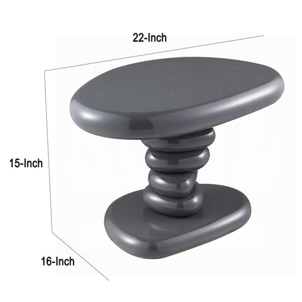 Fory End Table, 22 Inch Asymmetric Stacked Pebble Base, High Gloss Gray