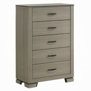 Anna 5 Drawer Tall Dresser Chest, Weathered Gray, Black Metal Accents