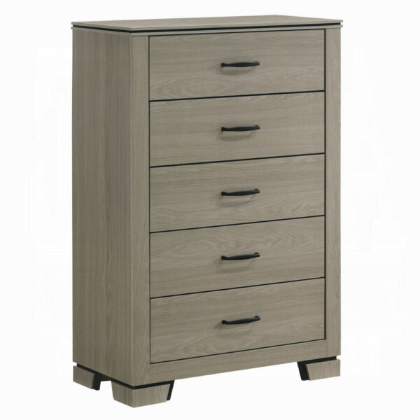 Anna 5 Drawer Tall Dresser Chest, Weathered Gray, Black Metal Accents