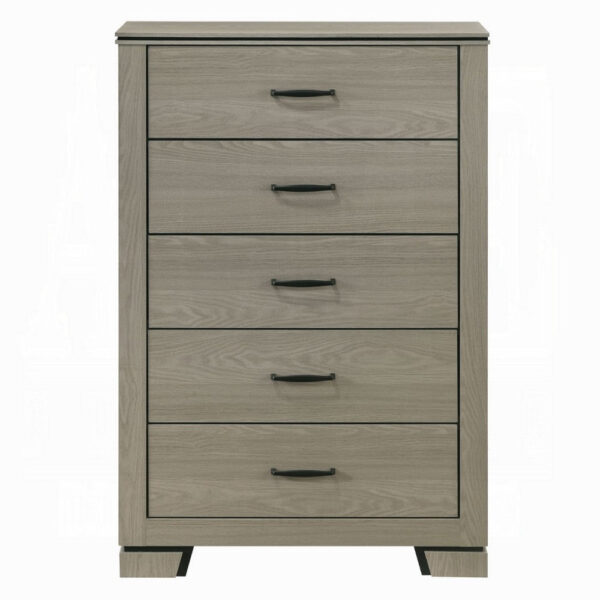 Anna 5 Drawer Tall Dresser Chest, Weathered Gray, Black Metal Accents