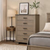 Anna 5 Drawer Tall Dresser Chest, Weathered Gray, Black Metal Accents