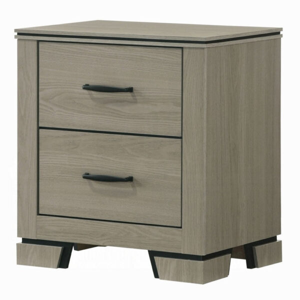 Anna Nightstand with 2 Drawers, Weathered Gray Wood, Black Metal Accents