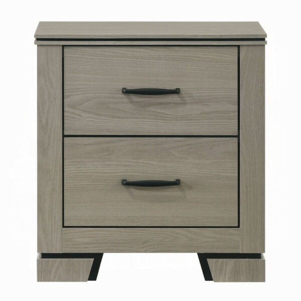 Anna Nightstand with 2 Drawers, Weathered Gray Wood, Black Metal Accents
