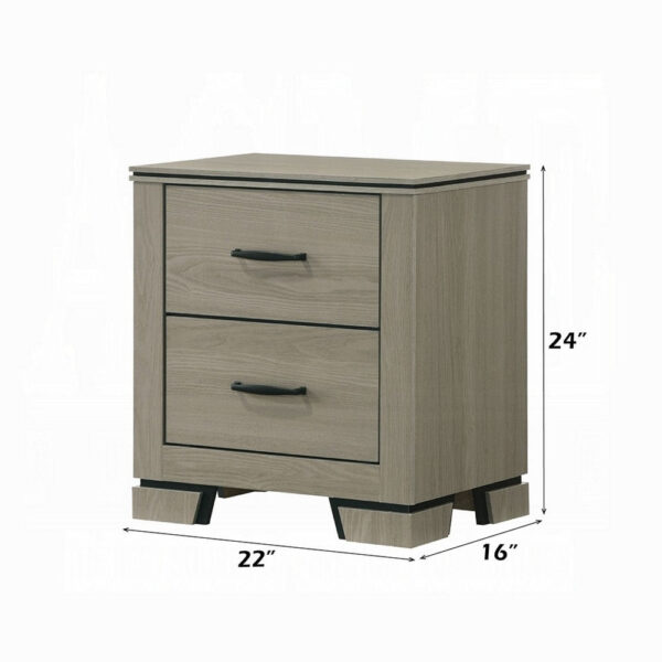 Anna Nightstand with 2 Drawers, Weathered Gray Wood, Black Metal Accents