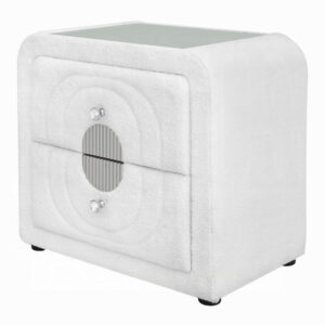 13022026698f098b253b0.jpeg Kery Glass Top Nightstand, 2 Drawers, White Teddy Sherpa Upholstery
