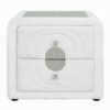 Kery Glass Top Nightstand, 2 Drawers, White Teddy Sherpa Upholstery