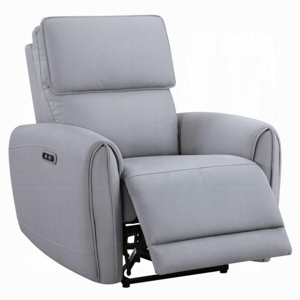 Jero Power Motion Recliner Armchair with USB Port, Light Gray Faux Leather