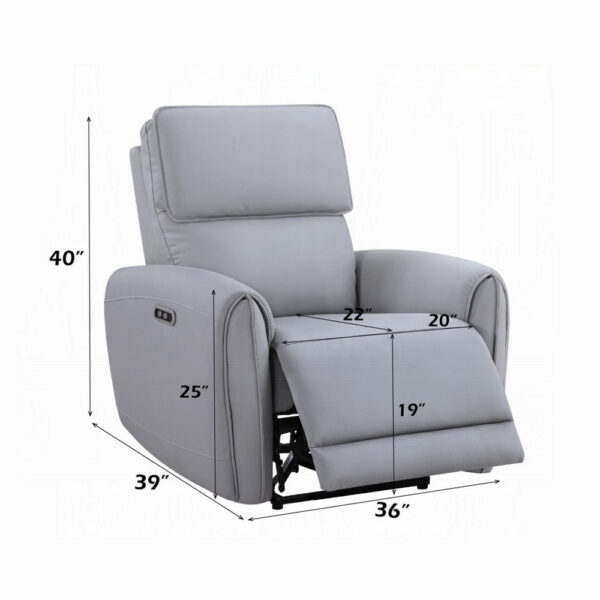 Jero Power Motion Recliner Armchair with USB Port, Light Gray Faux Leather