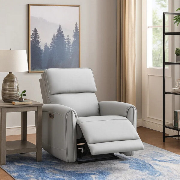 Jero Power Motion Recliner Armchair with USB Port, Light Gray Faux Leather