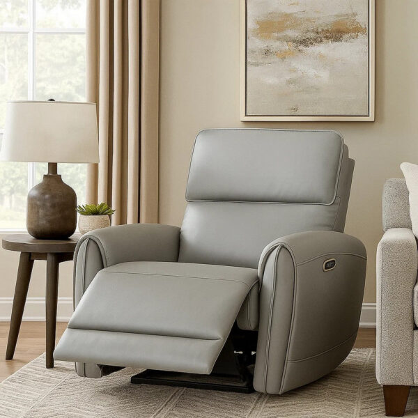Jero Power Motion Recliner Armchair with USB Port, Light Gray Faux Leather