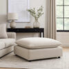 37 Inch Modular Ottoman, Feather Down and Cotton Fill Seat, Beige Boucle