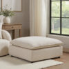 37 Inch Modular Ottoman, Feather Down and Cotton Fill Seat, Beige Boucle