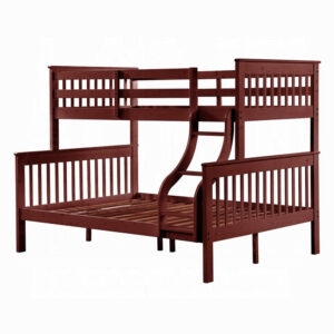 Rita Twin over Full Bunk Bed, Slatted Frame, Fixed Ladder, Cherry Brown