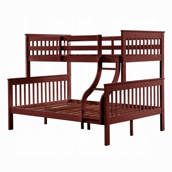 Rita Twin over Full Bunk Bed, Slatted Frame, Fixed Ladder, Cherry Brown