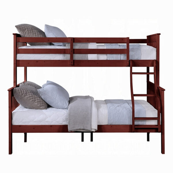 Rita Twin over Full Bunk Bed, Slatted Frame, Fixed Ladder, Cherry Brown