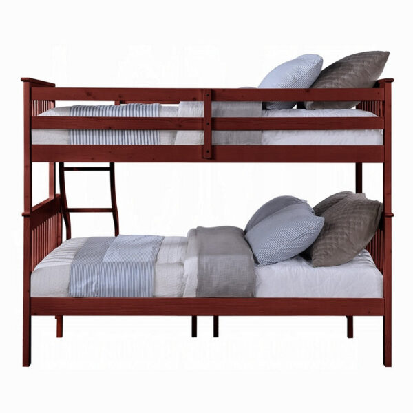 Rita Twin over Full Bunk Bed, Slatted Frame, Fixed Ladder, Cherry Brown